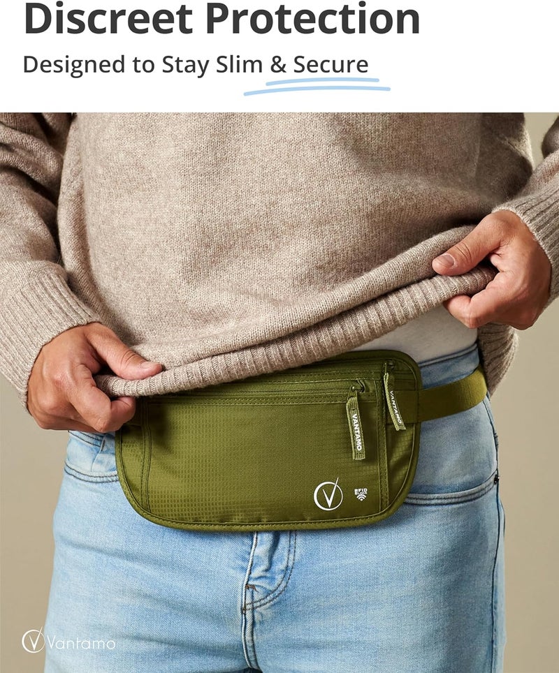 Vantamo حزام نقود مع RFID للرجال والنساء، حامل جواز سفر مخفي للسفر، حقيبة خصر سفر بجيبين للنساء مضادة للسرقة - Image 2